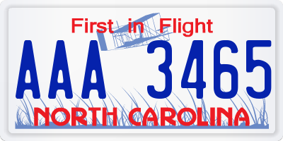 NC license plate AAA3465