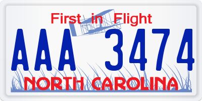 NC license plate AAA3474