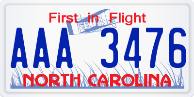 NC license plate AAA3476