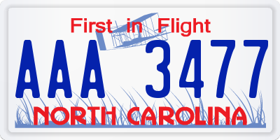 NC license plate AAA3477