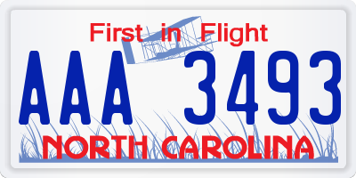 NC license plate AAA3493