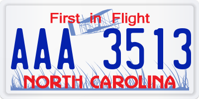 NC license plate AAA3513