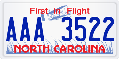 NC license plate AAA3522