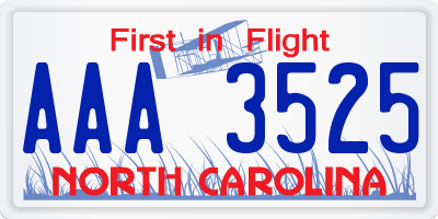 NC license plate AAA3525