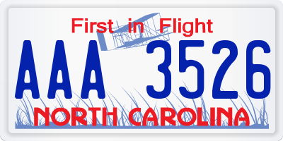 NC license plate AAA3526