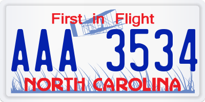 NC license plate AAA3534