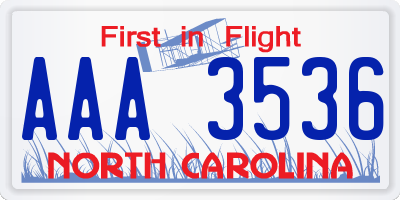 NC license plate AAA3536