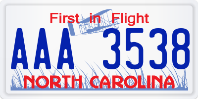 NC license plate AAA3538