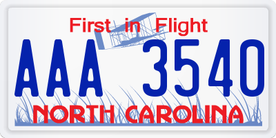 NC license plate AAA3540