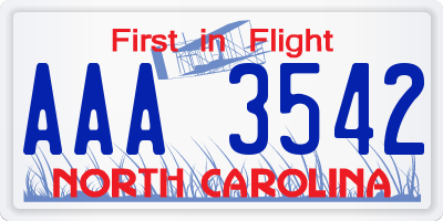 NC license plate AAA3542