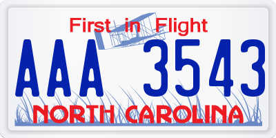 NC license plate AAA3543