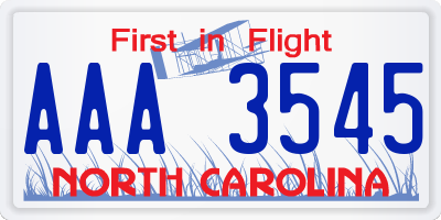 NC license plate AAA3545