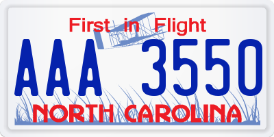 NC license plate AAA3550