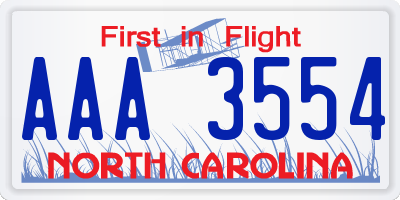 NC license plate AAA3554