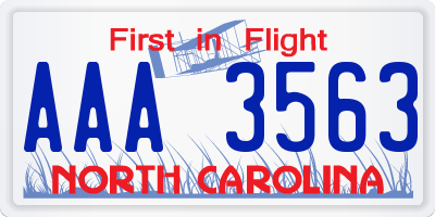 NC license plate AAA3563