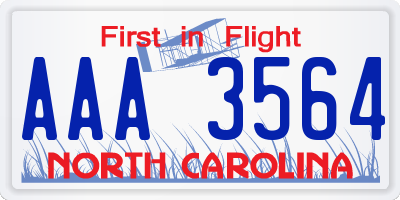 NC license plate AAA3564
