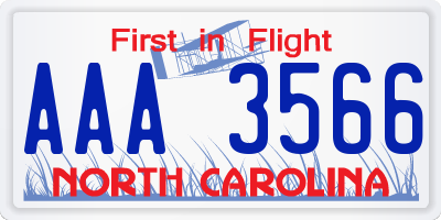 NC license plate AAA3566