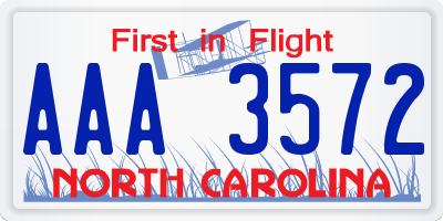 NC license plate AAA3572