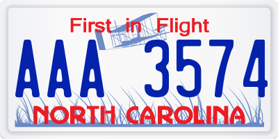 NC license plate AAA3574