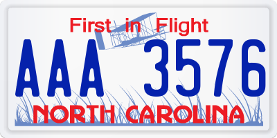 NC license plate AAA3576