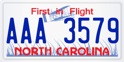 NC license plate AAA3579