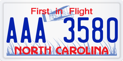 NC license plate AAA3580