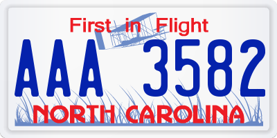 NC license plate AAA3582
