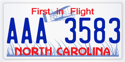 NC license plate AAA3583