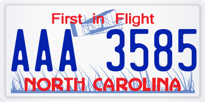 NC license plate AAA3585