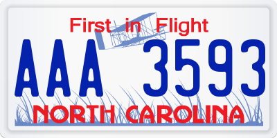 NC license plate AAA3593