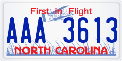 NC license plate AAA3613