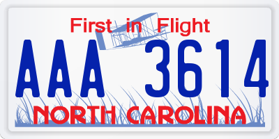 NC license plate AAA3614