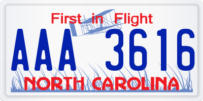 NC license plate AAA3616