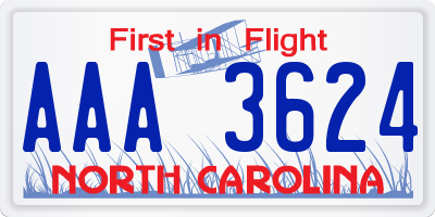 NC license plate AAA3624
