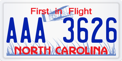 NC license plate AAA3626