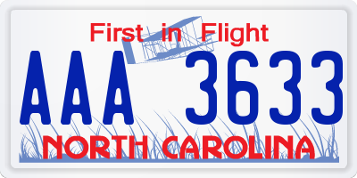 NC license plate AAA3633