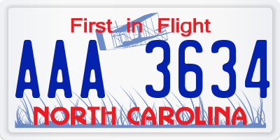 NC license plate AAA3634