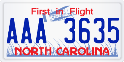 NC license plate AAA3635