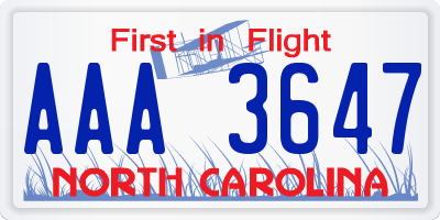 NC license plate AAA3647
