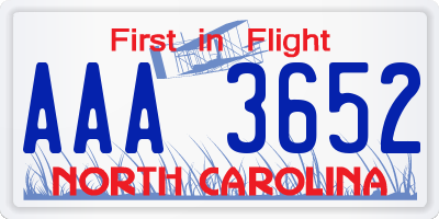 NC license plate AAA3652