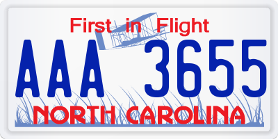 NC license plate AAA3655