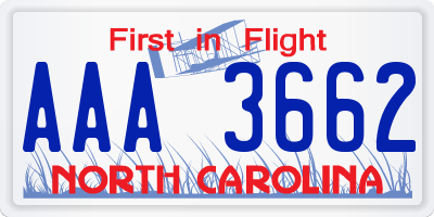 NC license plate AAA3662