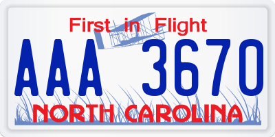 NC license plate AAA3670