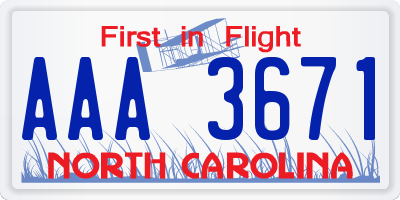 NC license plate AAA3671
