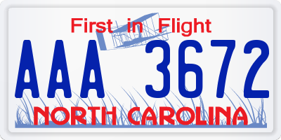 NC license plate AAA3672