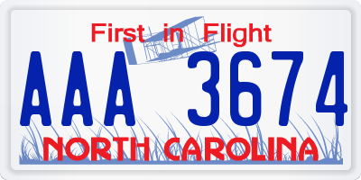 NC license plate AAA3674