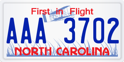 NC license plate AAA3702