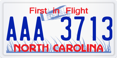 NC license plate AAA3713