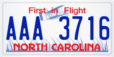 NC license plate AAA3716