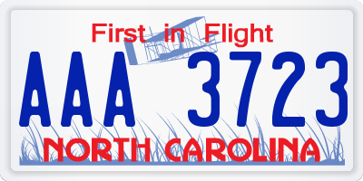 NC license plate AAA3723